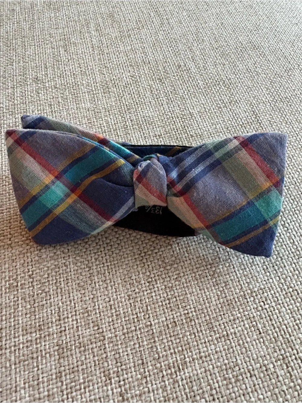 Vintage Madras Plaid Adjustable Bow Tie Pre-Tied Youth Classic Prep